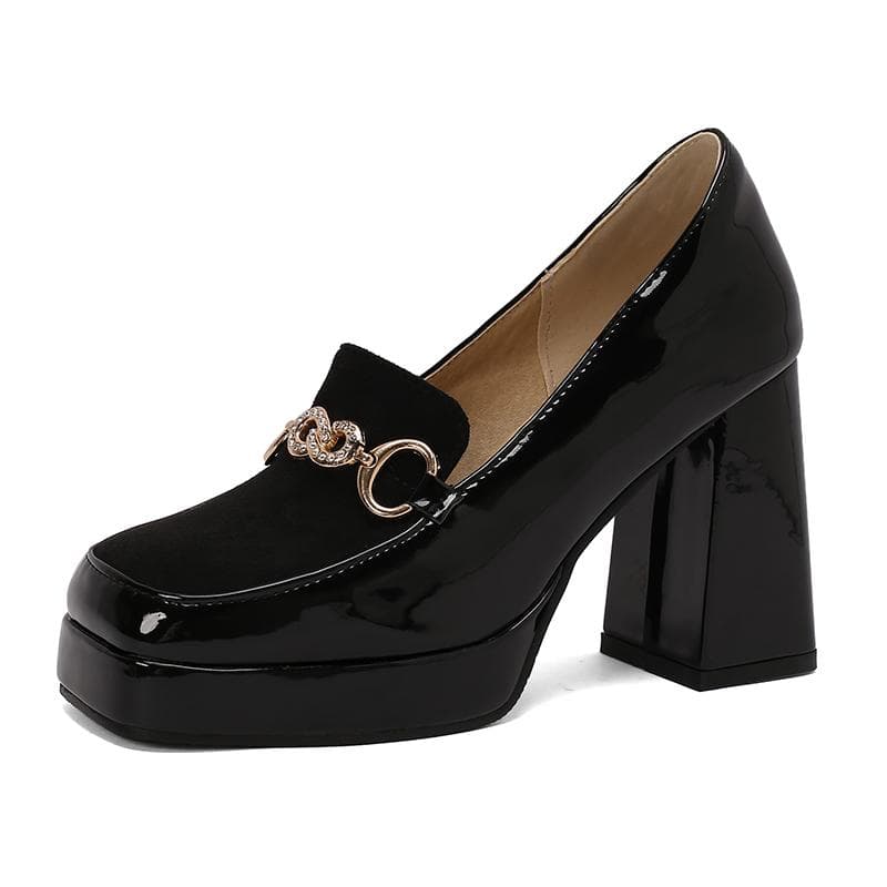 Q/Women's High Heel Single Shoes Spring/Summer New Solid Color Waterproof Platform Thick Heel Large Four Seasons Shoes 38 black