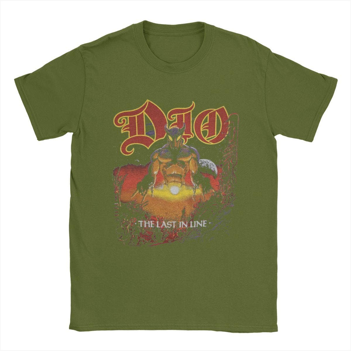Unique Dio The Last In Line Tour T-Shirt for Men Crew Neck 100% Cotton T Shirt Short Sleeve Tee Shirt Plus Size Clothing S army green