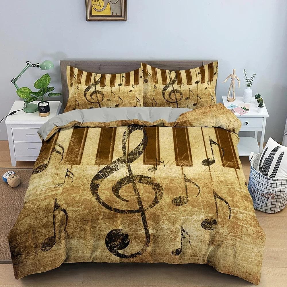Musical Note Bedding Set A Music Theme Quilt Cover KingQueen Size with Pillowcase Fashionable Psychedelic Soft Duvet Cover 70x133cm 2pcs