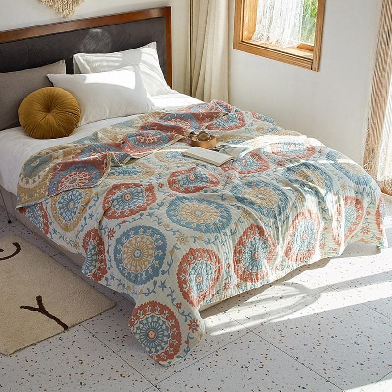 100% Cotton Muslin Bed Cover Breathable Muslin Bedspread Home Textile Adult Kids Jaccquard Sofa Bed Throw Blankets Bedsheet 150x200cm