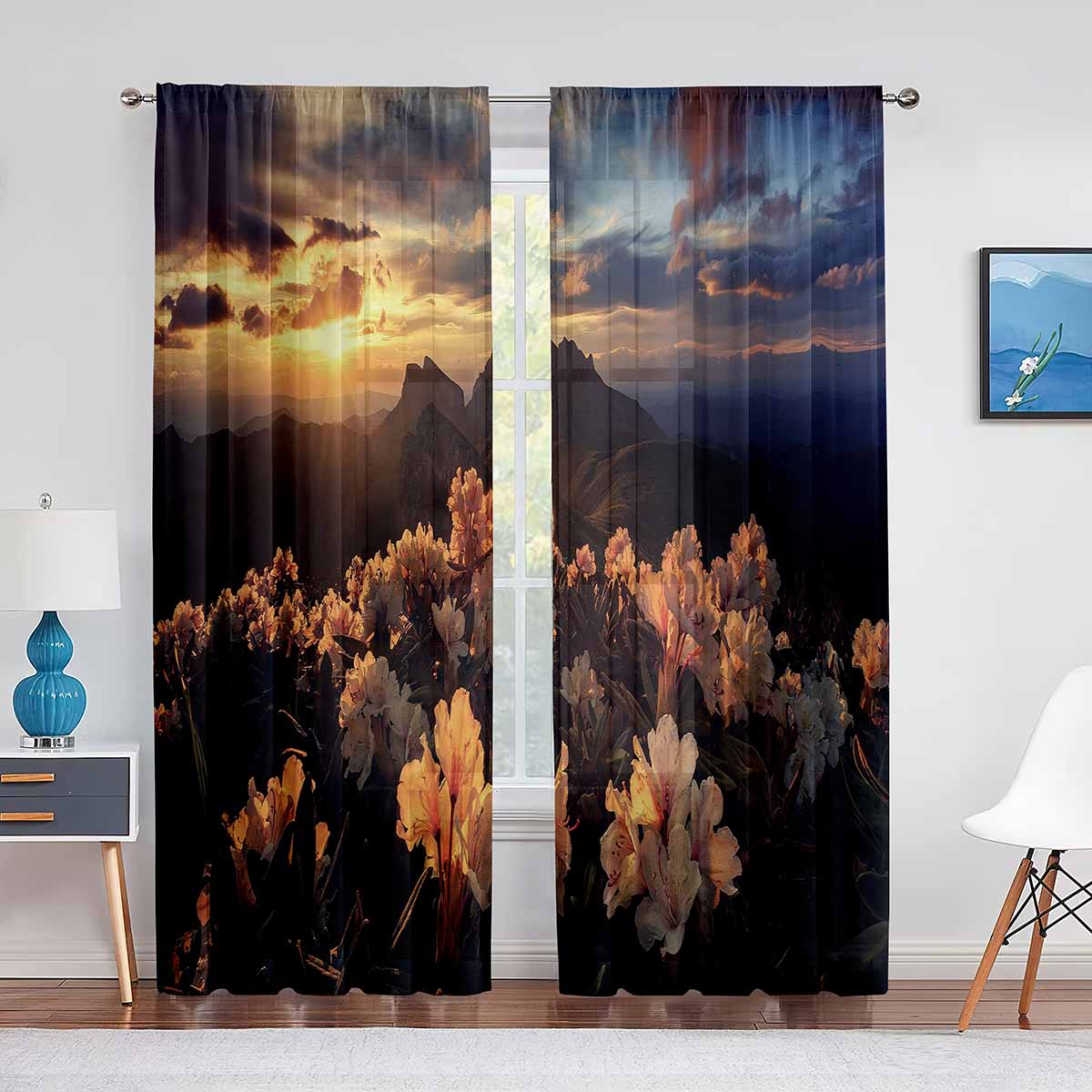 Sunset Clouds Sheer Voile Curtain Sun Rays Landscape View Art Window Tulle Curtains for Living Room Bedroom Kitchen Decorations 1 PCS W100XH250cm&Grommet Top