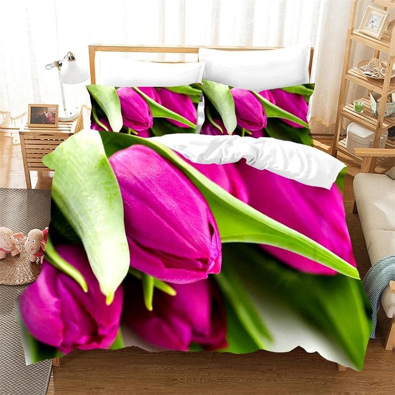 Flower Tulip Elegant Floral 3d Duvet Cover for Women Gifts Luxury Mother's Day Warm Gifts for Bedroom Decoration Queen King Size 140x210cm 2pcs