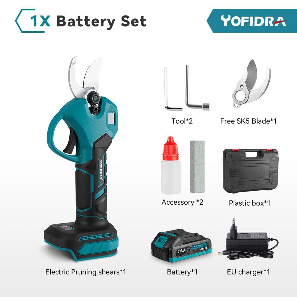 Yofidra 21V Brushless Electric Pruner Shear Digital display Cordless Fruit Tree Bonsai Pruning 2 Gears  Electric Scissors For Makita  Battery 1xbattery