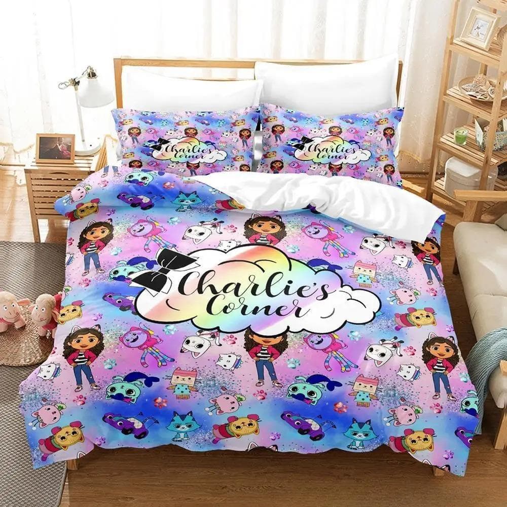 Gabbys Dollhouse Bedding Set Single Twin Full Queen King Size Bed Set Adult Kid Bedroom Duvet cover Sets 3D Anime Bed Sheet Set EU King 240x220cm