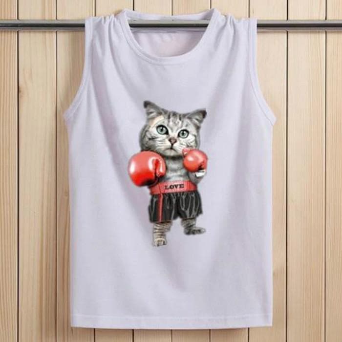 Men's Sleeveless Vest Loose T-shirt Breathable Fatty Undershirt Wide Shoulder Base Youth Loose Vest Trend S white