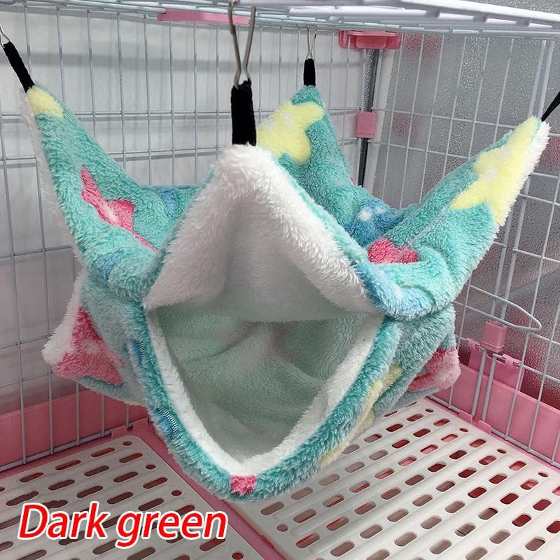 2 Size Ferret Rat Squirrel Hamster Hammock Nest Bed House Toys Hanging Cage Pet Cage Hammock Warm 20x20cm dark green