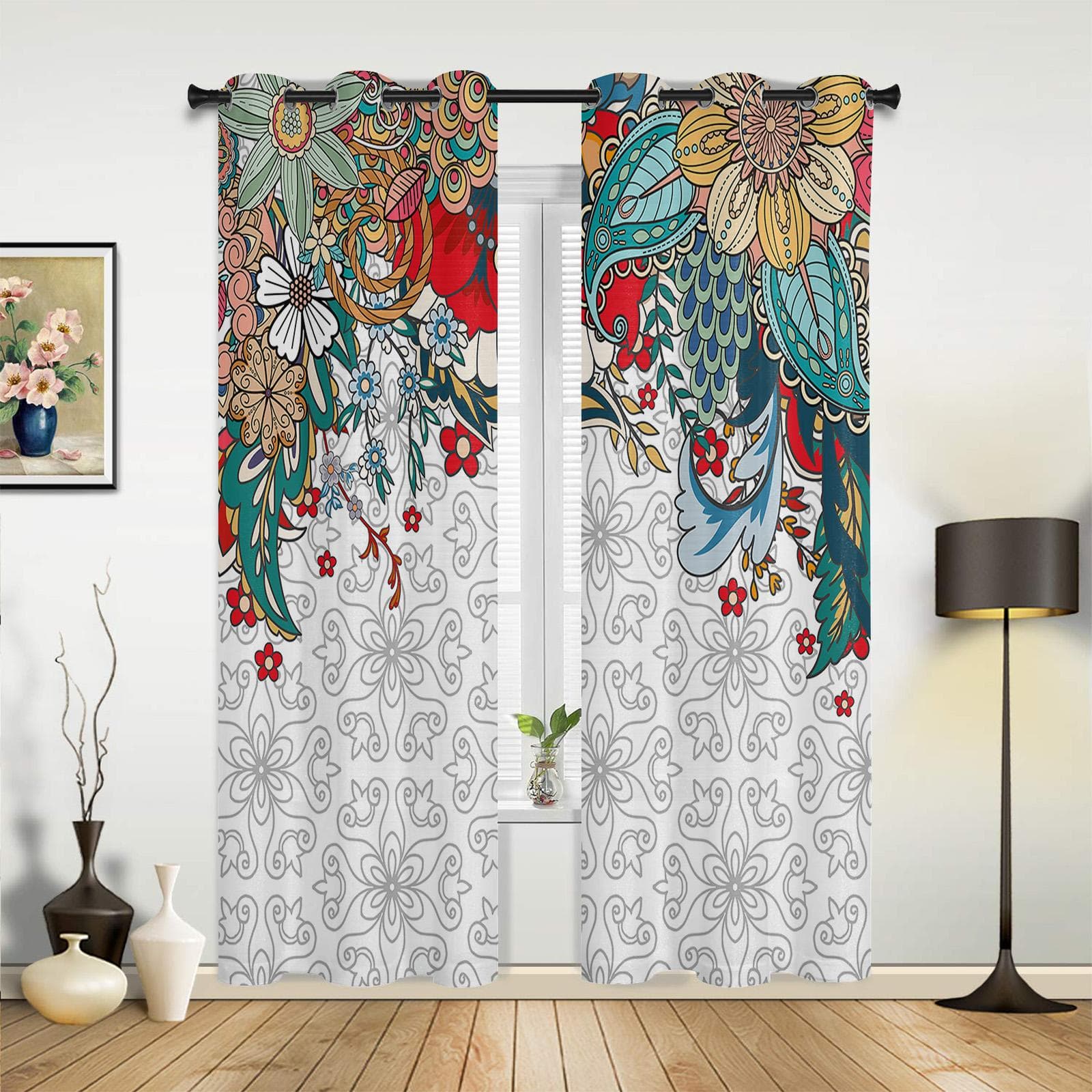 Cute Cartoon Owl Windows Curtains for Living Room Child Bedroom Window Treatment Blinds Kitchen Curtains 135W x 60H(cm)