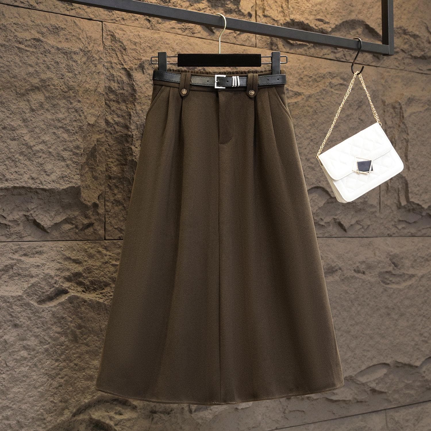 Large Size Women's Winter New Fat MM High Waist, Age-reducing Slimming and Thick Wool Skirt Mid-length A-line Skirt L