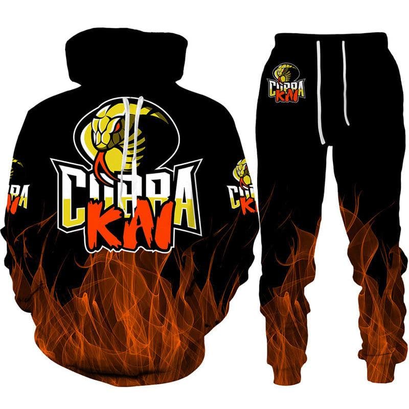 Funny Cobra Kai 3D Print Tracksuit Men's Cool Hoodie/Pants/Suit Hip Hop 2022 Fashion Long Sleeve Jogging Sportswear Athletic Set M tan