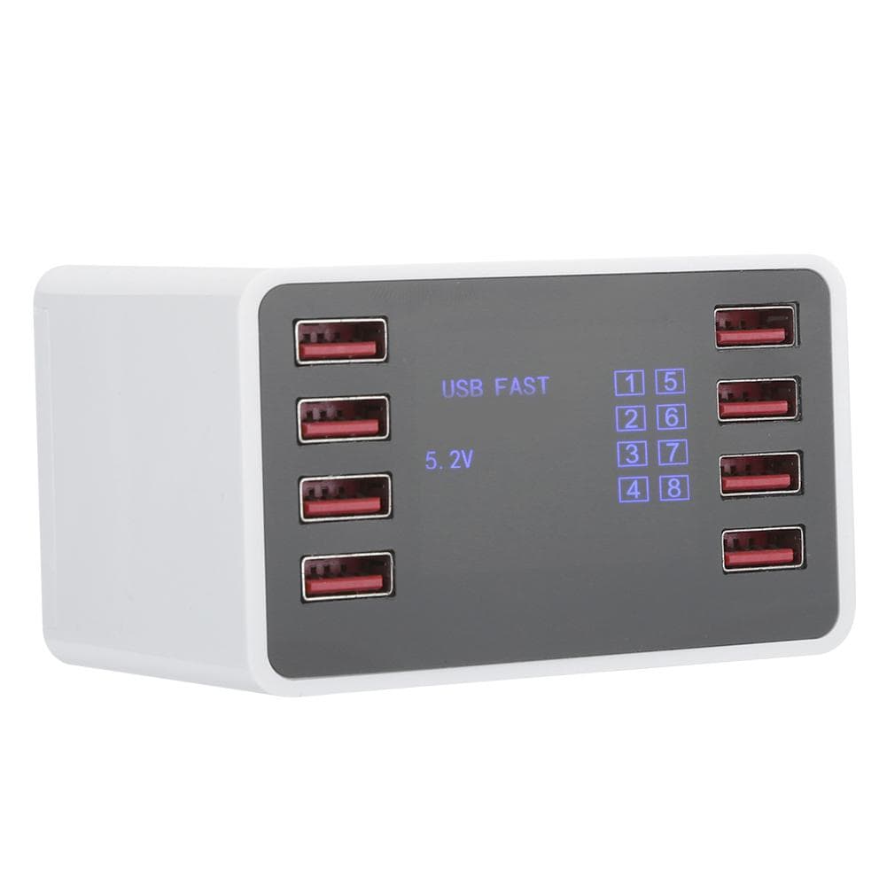 8 Port Desktop Wall Charger Smart Quick Charging Station 3.0 USB C with LCD Display 100‑240VUK Plug UK Plug
