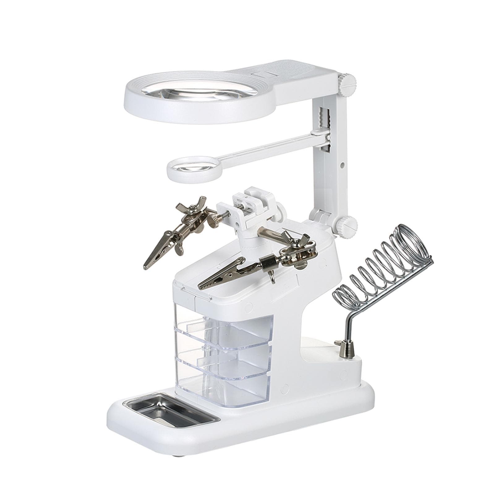 Multi-Functional Welding Magnifier 3X/4.5X/25X LED Light Desktop Magnifier USB Port Soldering Stand white