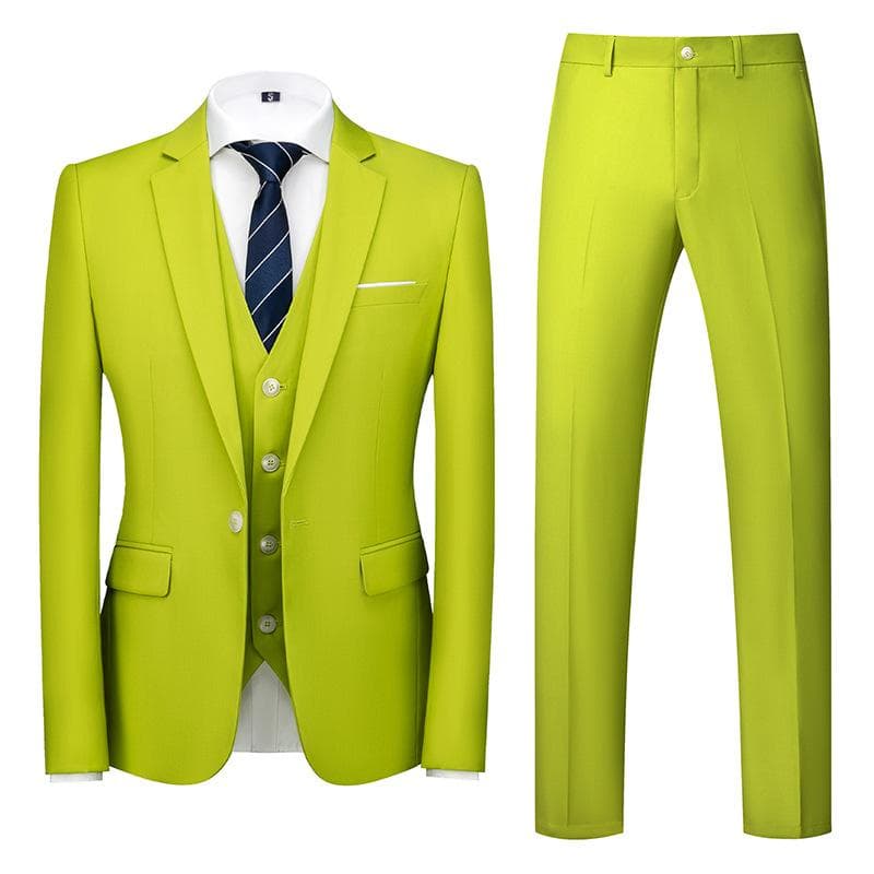 Formal Suit 3 Piece Set Suit for Men's Business Office Wedding Party Suit Blazer+Pant+Vest XXL grass green