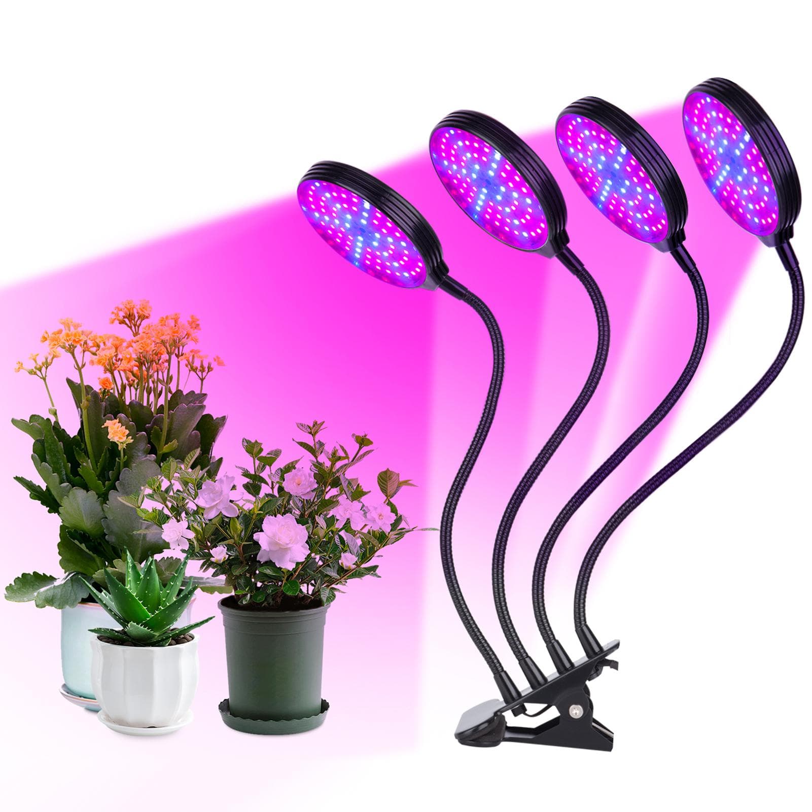 LED Grow Light for Indoor Plants 60W 4-Head Red & Blue LEDs Auto On & Off with 4/ 8/ 12H Timer 3 4-Head