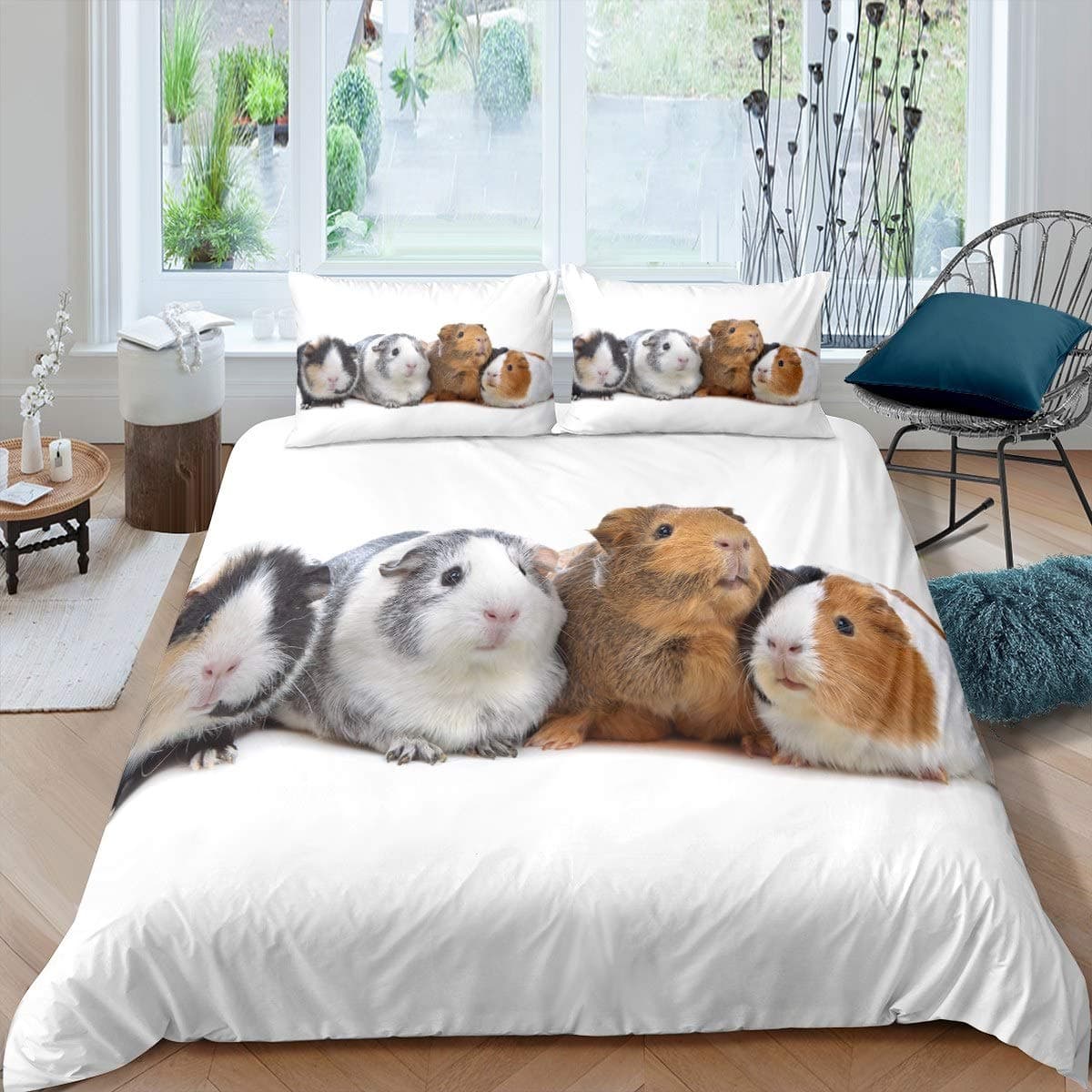 Guinea Pig Bedding Set  Animal Pattern Duvet Cover for Kids Boys Girl Comforter Cover Wildlife Bedroom Collection 3Pcs Full Size EU single(135x200cm)