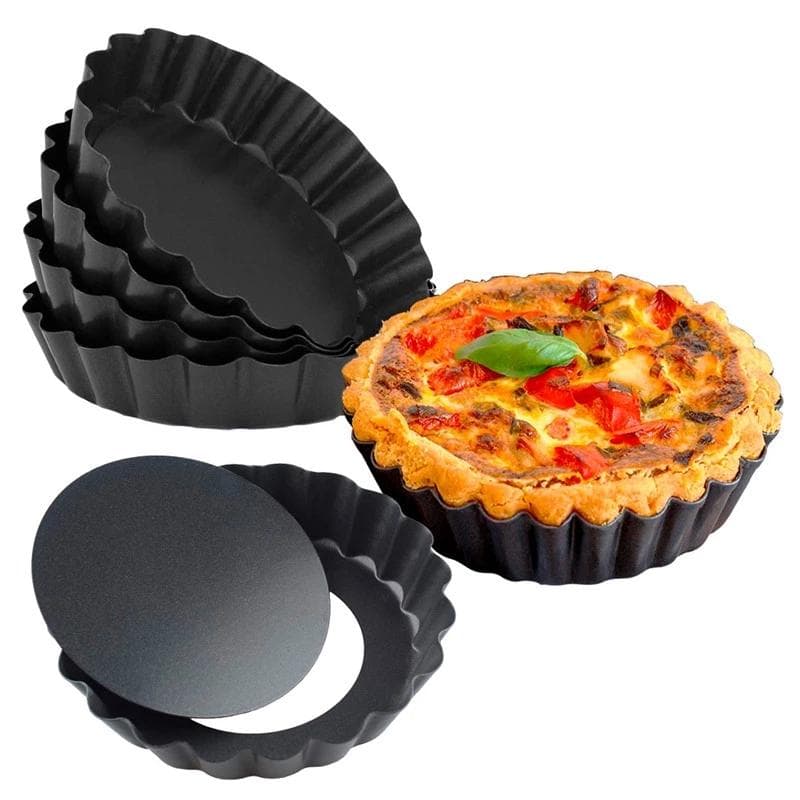 6Pcs Non-stick Tart Quiche Flan Pan Mold Pie Pizza Cake Mold Cupcake Egg Tart Tartlet Baking Mold Muffin Cup Pizza Pan Bakeware 6pcs