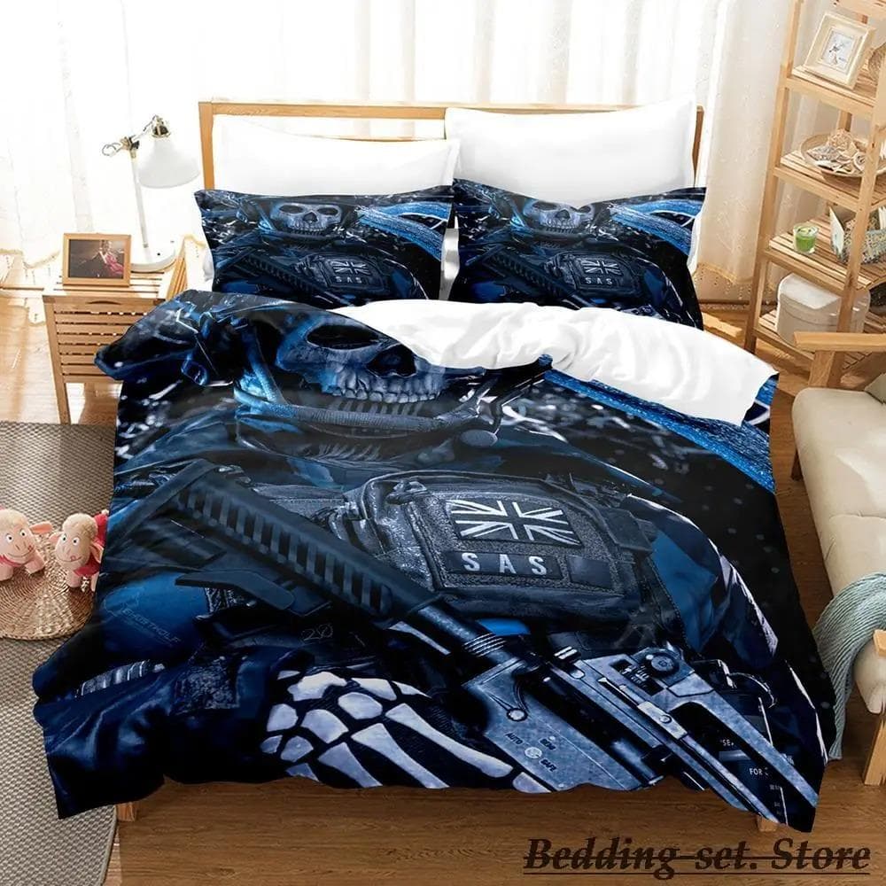 Game Call of Duty Simon Ghost Riley Bedding Set Cartoon Anime Three-piece Set Adult Kid Bedroom Duvetcover Sets 3D Shooting Game 70x133cm 2pcs