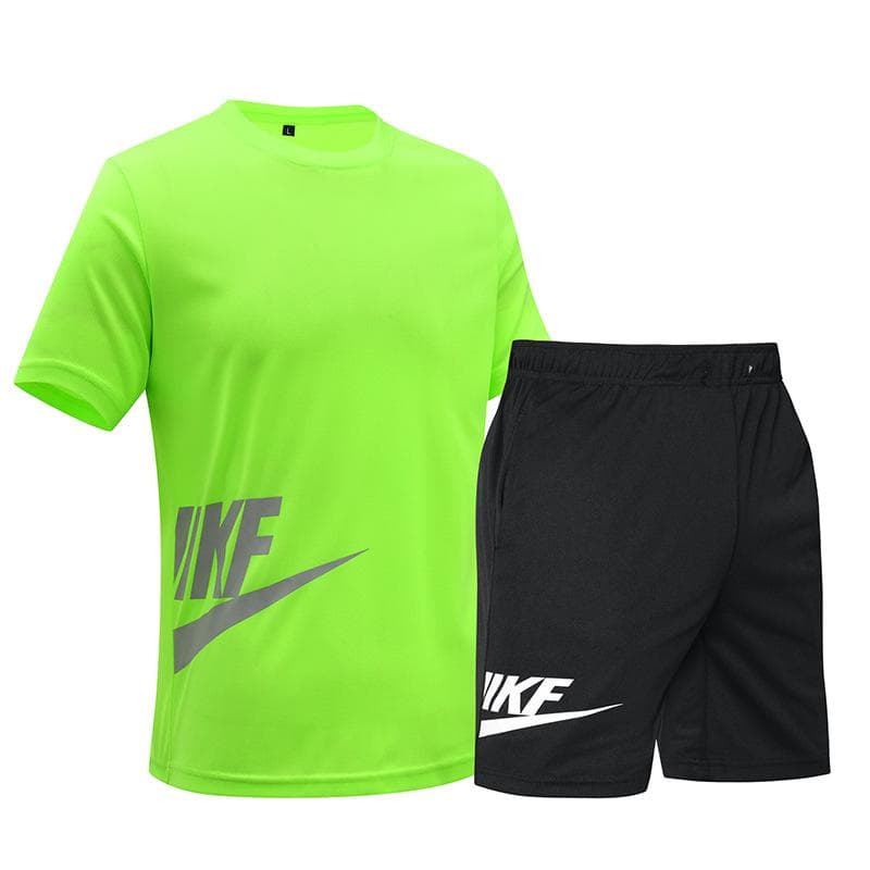 Summer Leisure Sports Fitness Set Printed Lightweight Breathable Quick Drying Two-piece Set XXXXL green