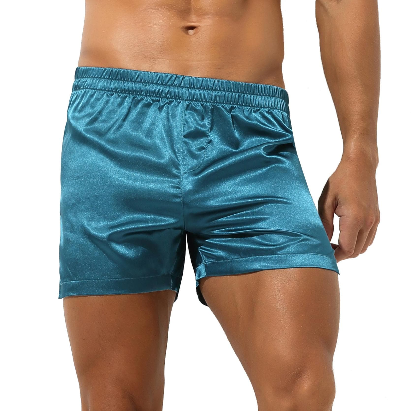 Mens Silk Satin Boxers Shorts Underwear Sleep Pajama Lounge Shorts S teal
