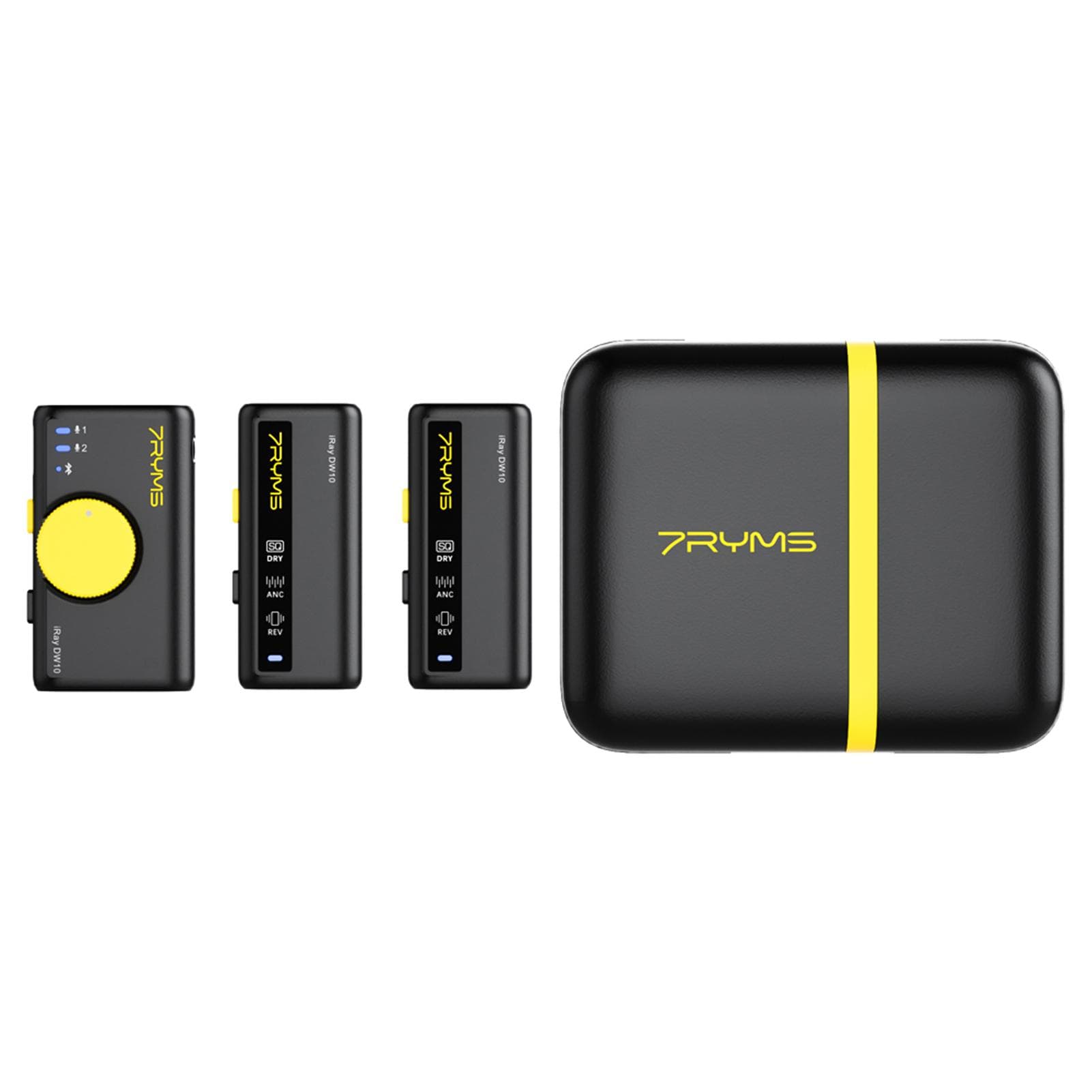 7RYMS iRay DW10 Wireless Microphone System with 1 Receiver + 2 Microphones + 1 Charging Case 200M 1 Receiver and 2 Microphones black