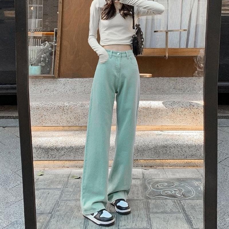 Pink Wide-leg Jeans for Women Straight Loose Summer Thin High Waist Slim and Lengthened Color Draped Floor Pants 2XL
