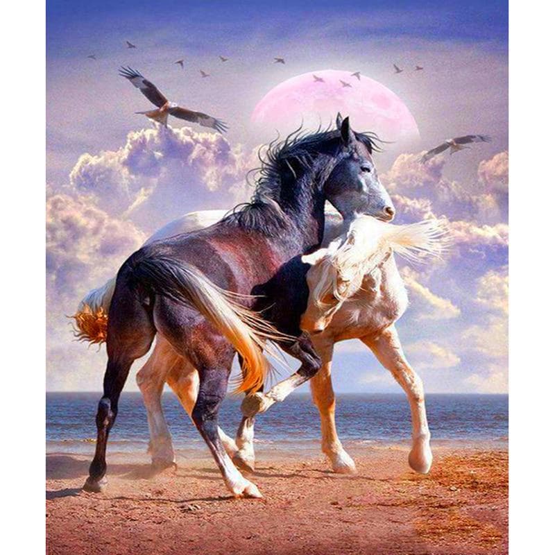 Full Round Diamond Embroidery pattern Cross Stitch 2 Horses Diamond Painting DIY Mosaic 20X30CM