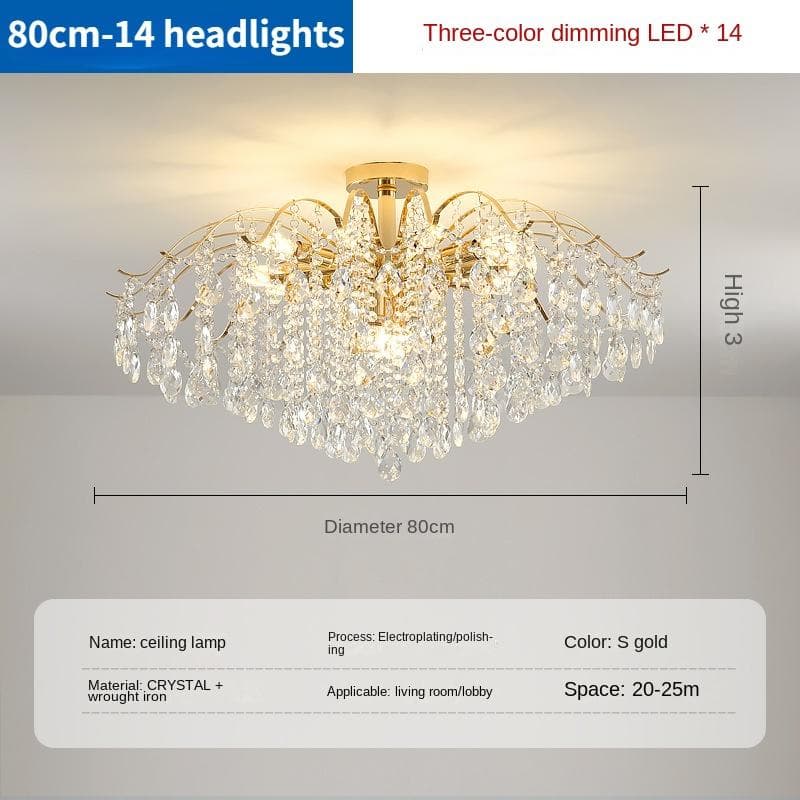 Light Luxury Crystal Chandelier, Grand Living Room Light, Creative Bedroom Lighting, Restaurant Lighting 80cm-14diameter headlight