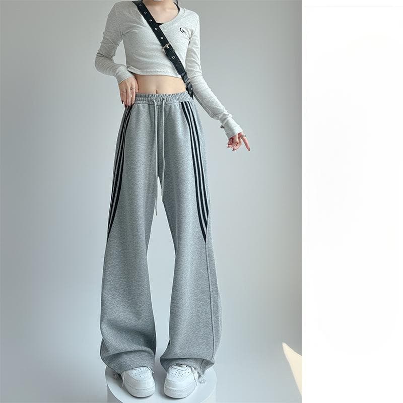 Striped Sweatpants for Women In Spring and Autumn New High-waist Lazy American Wide-leg Pants Casual Loose Slim Straight Sleeves XL