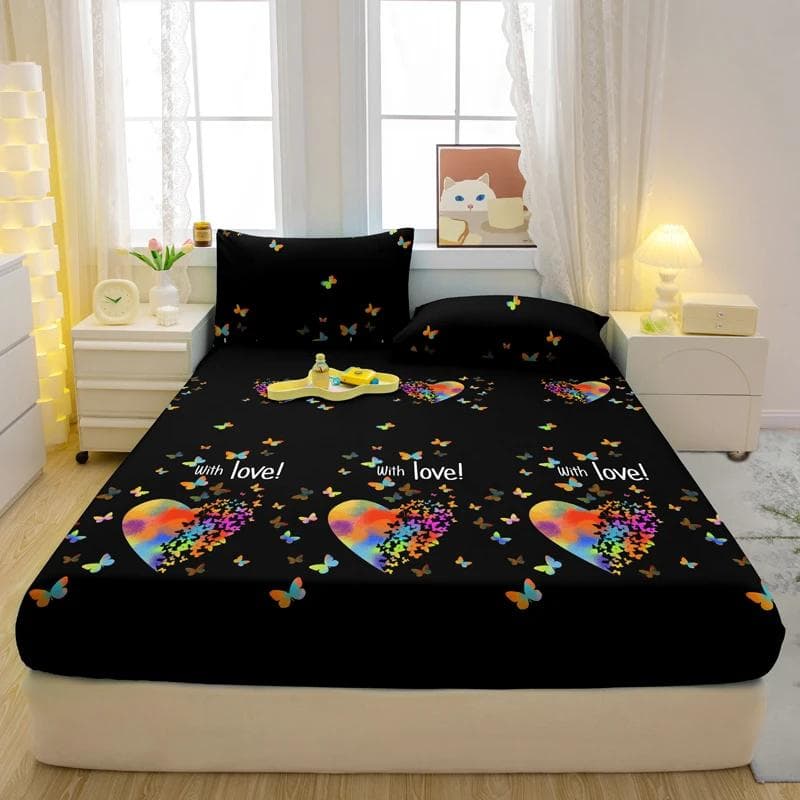 1 Simple Modern Heart-Shaped Printed Matte Fitted Sheet, Bedroom Printed Bed Cover, Bedding (Excluding Pillowcases) 71x132cm