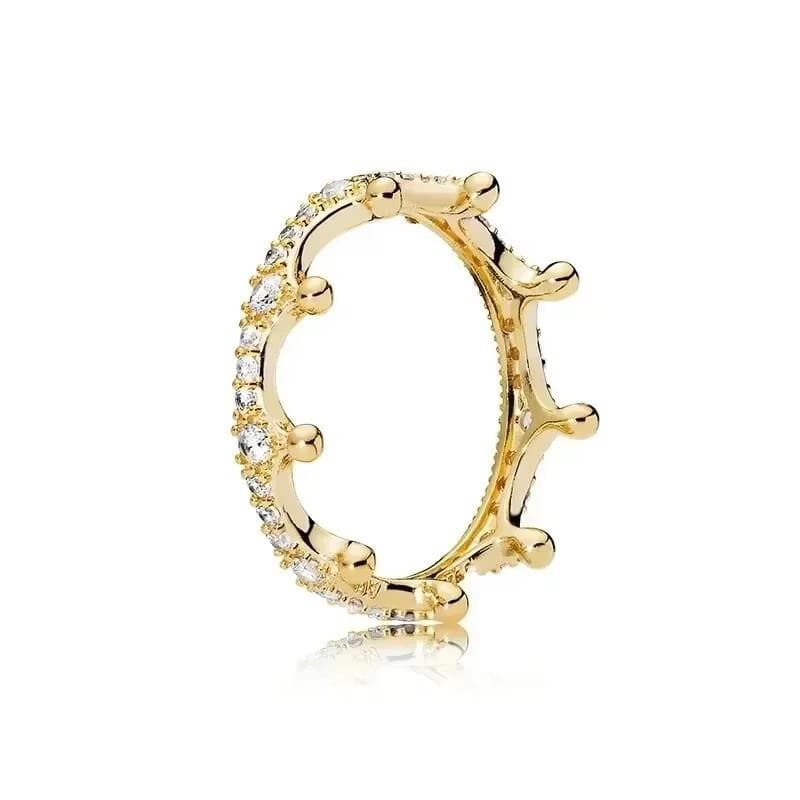 925 Sterling Silver Classic Dazzling Crown Round Hearts Ring Exquisite Women's Light Luxury Charm Ring Jewelry Gift 5&cubic zirconia brown