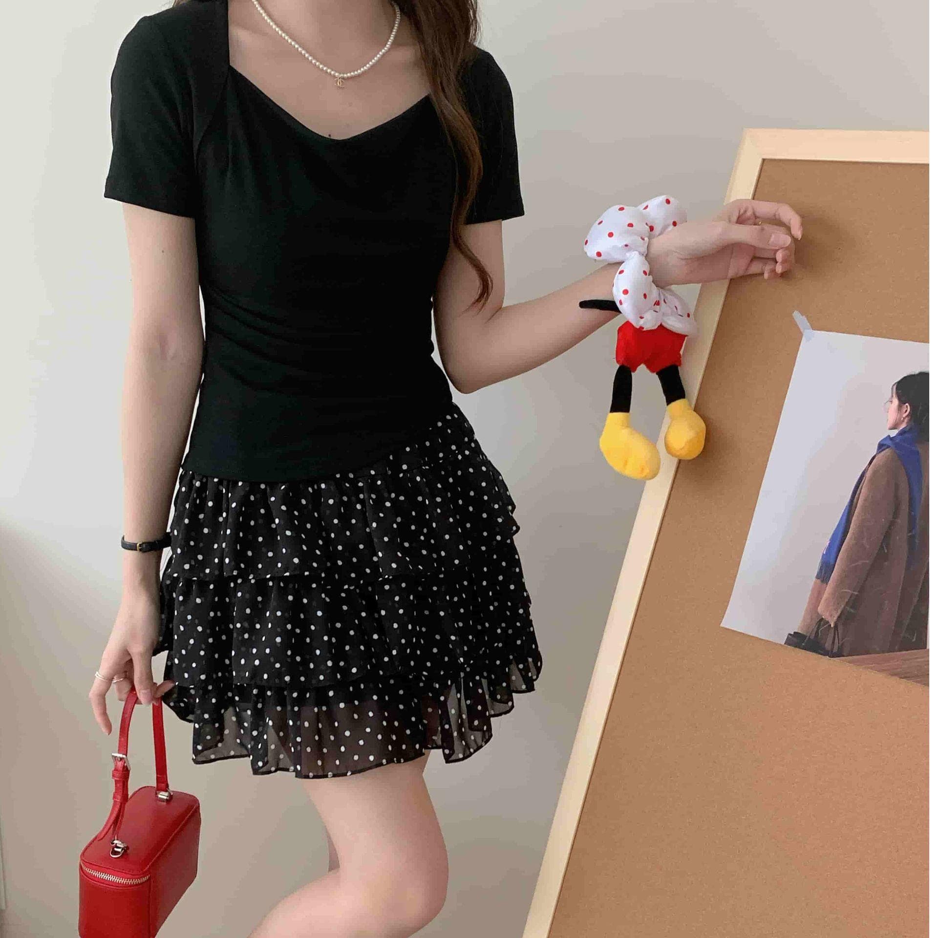Summer New Irregular Short-sleeved T-shirt Women's Shoulder Swing Collar Design Slim-fit Top XL black