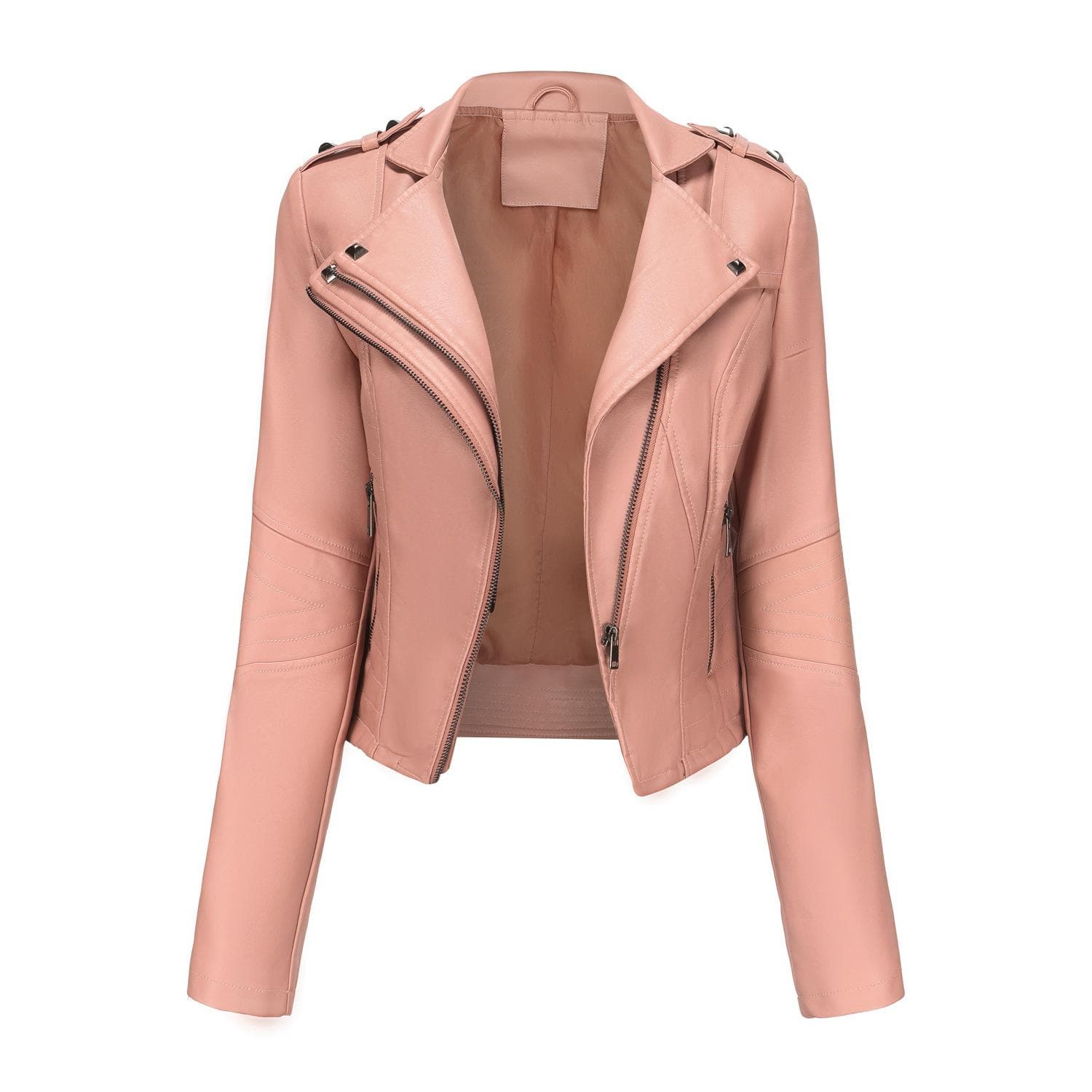 New Style Slim Long-sleeved Spring and Autumn Leather Jacket for Women with Rivets European and American Popular Short Coat Zipper Leather Jacket 3XL