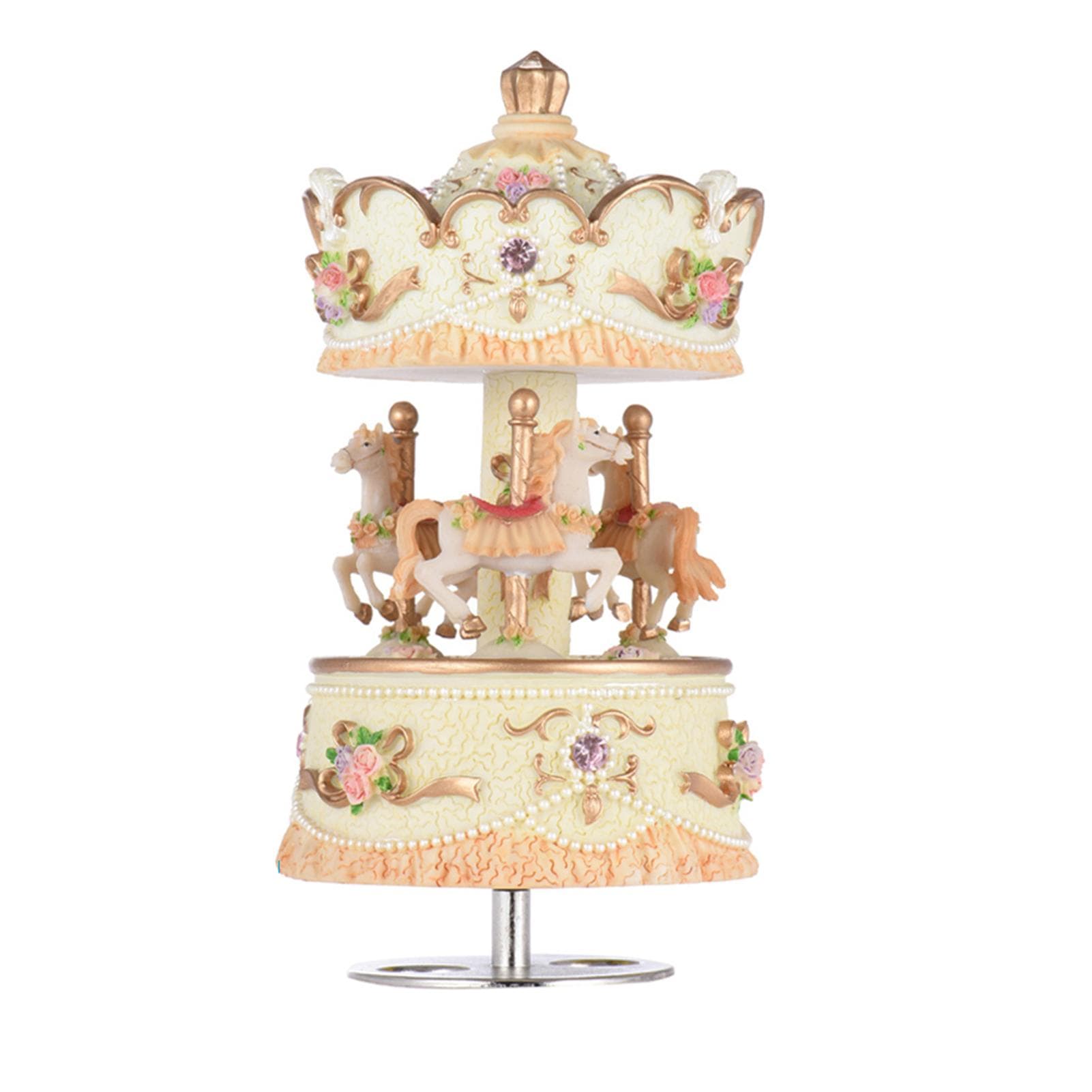 Muslady Laxury Windup 3-horse Carousel Music Box Artware/Gift Melody Castle in the Sky