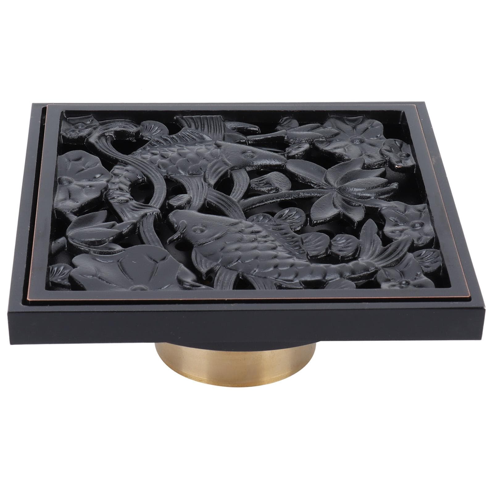 Black Shower Floor Drain 10x10cm Copper Floor Drain Strainer for Hotel Bathroom Balcony