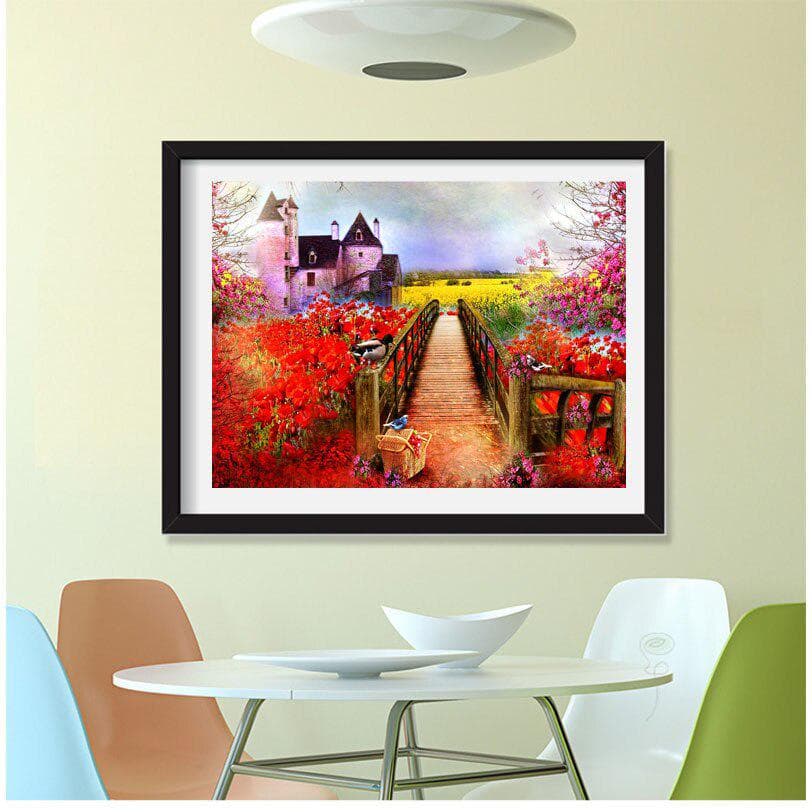 5D DIY Full Round Diamond Painting Red Scenery Diamond Rhinestone Embroidery Cross Stitch Home Decor 20X30CM