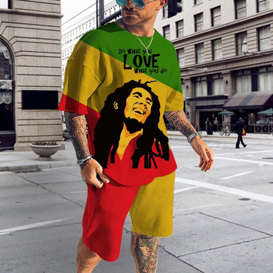 Summer BoB Marley Reggae T Shirt Sets Fashion Jogging Short Sleeve Harajuku Suit Men Tracksuit 3D Printed Breathable Clothes 6XL 6XL
