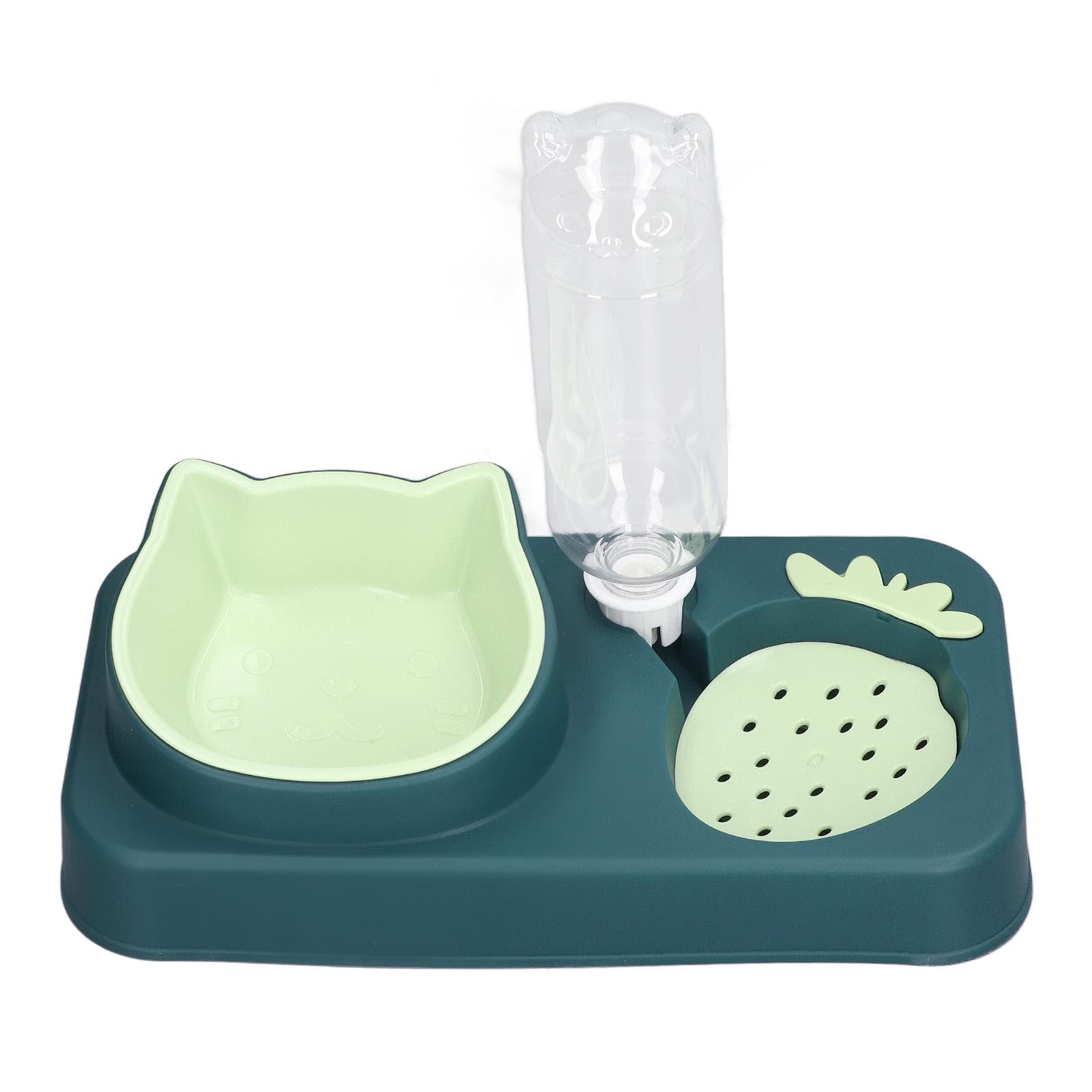 Pet Bowl 2 in 1 Plastic 15 Degree Cat Bowl Food Water Feeding Tool with Automatic Waterer Bottle