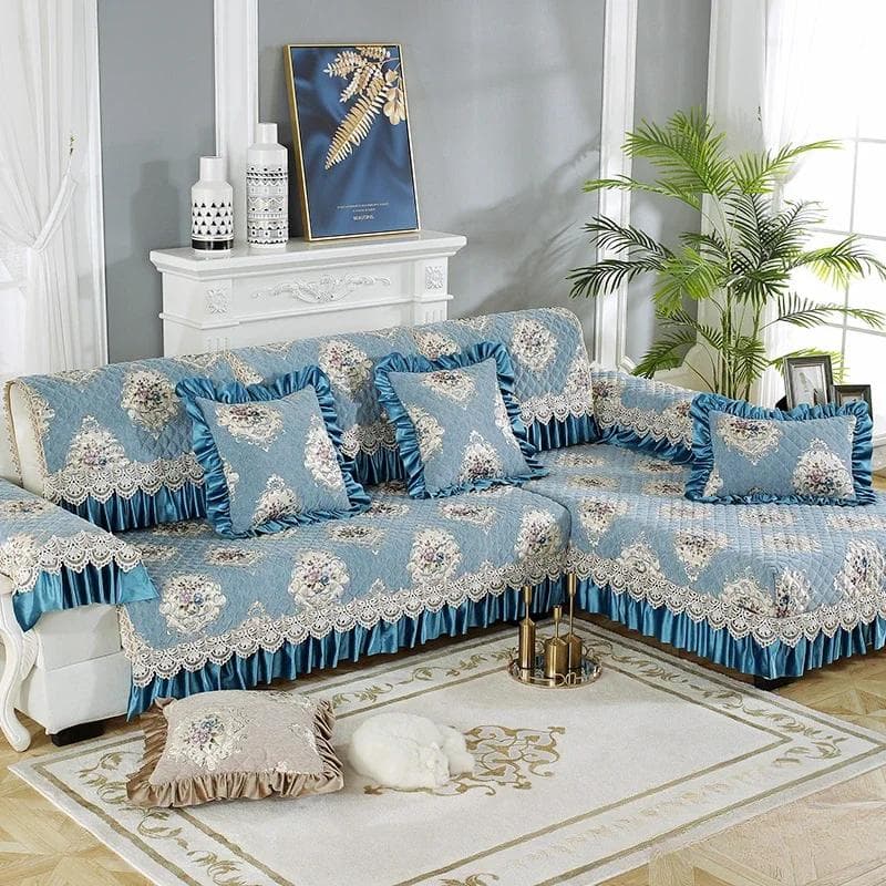 Luxury Chenille Sofa Mat European Style Large Flower Fabric Anti Slip Seat Cushion Winter Solid Wood Full Coverage Sofa Cover 35x70cm 3edge 18cm
