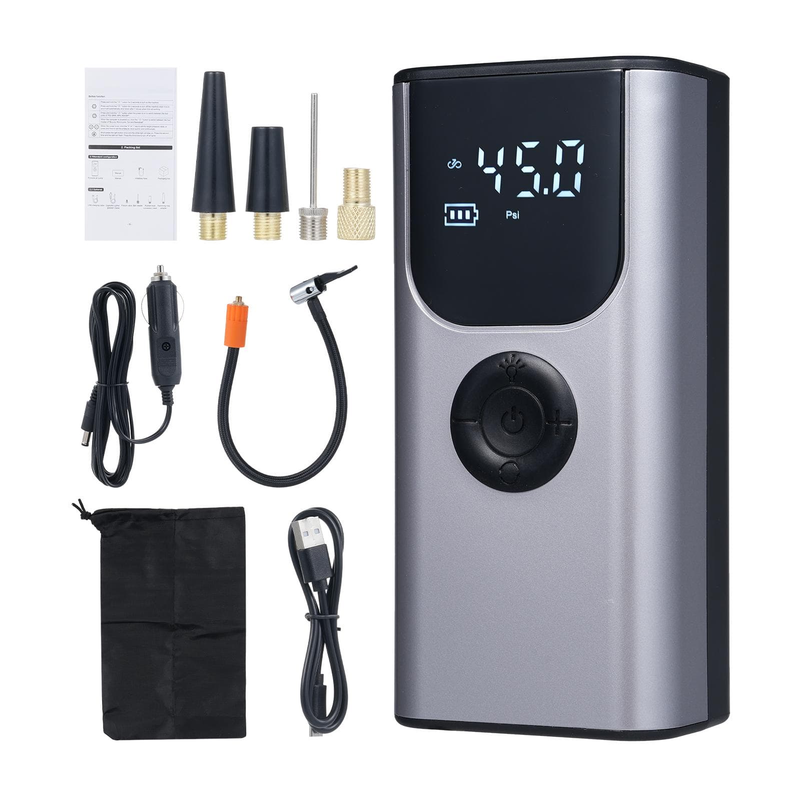 Portable Tire Inflator, Multifunctional Air Compressor for Car, Motorcycle, Bicycle Tires, dark gray