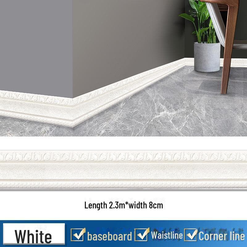 3D Waterproof Anti-Collision Self-Adhesive Wall Skirting and Waistline Stickers 7.5MM