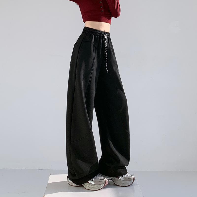 Spring and Summer New American Sports White Banana Wide-leg Pants Women's Casual Loose Curved Sweatpants S