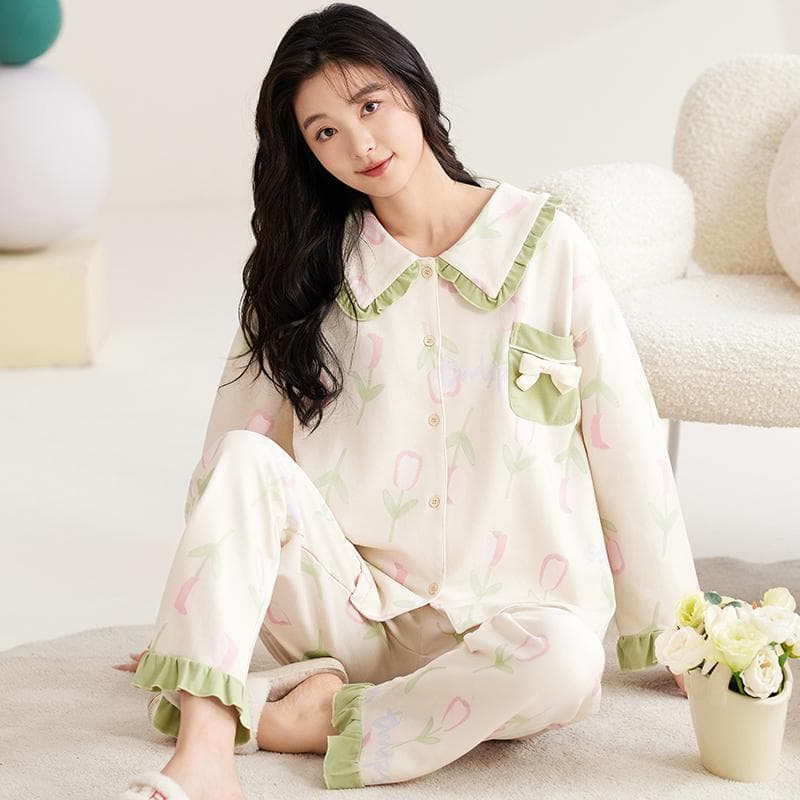 Pink Cute Bear Pajamas Set Women Long Sleeves Long Pants Autumn Winter Kawaii Sleepwear Soft Pyjamas Girl Pijamas Cozy Cotton Pj 2XL