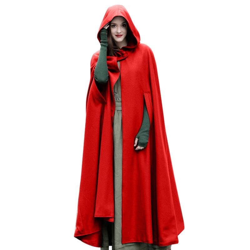 Women Trench Coat Open Front Cardigan Jacket Coat Cape Cloak Poncho Plus M red