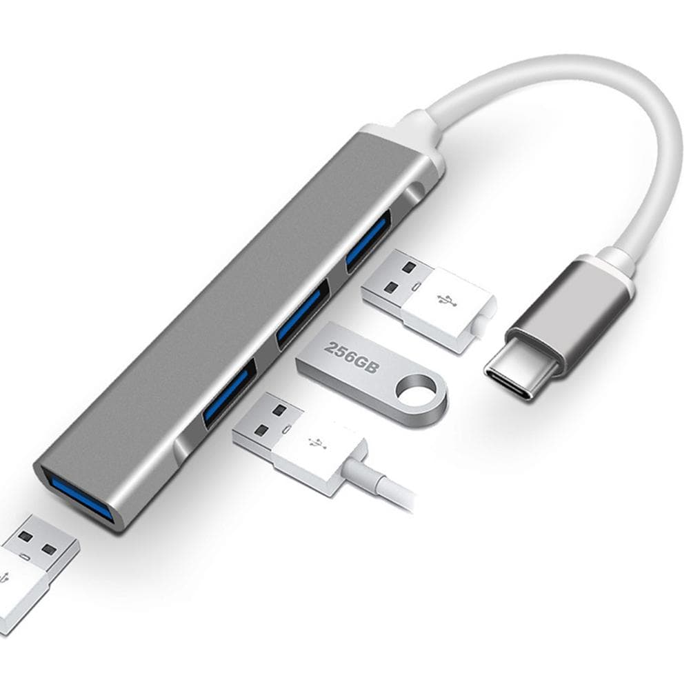USB C Hub 4 Port USB C Hub Multi Port Adapter for Desktop Computer PC Notebook Mobile Phones grey