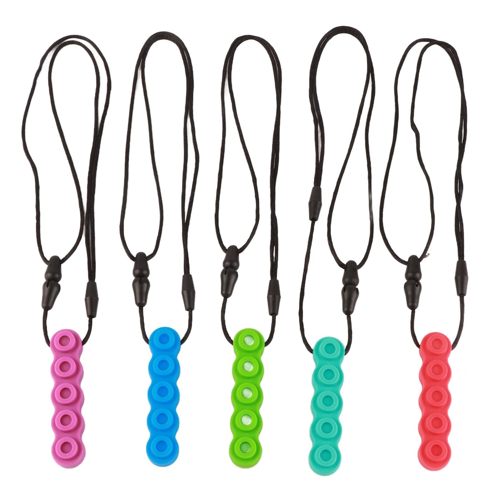 5pcs Soft Block Shaped Teething Pendant Toy Baby Portable Silicone Sensory Chew Necklace for Autism