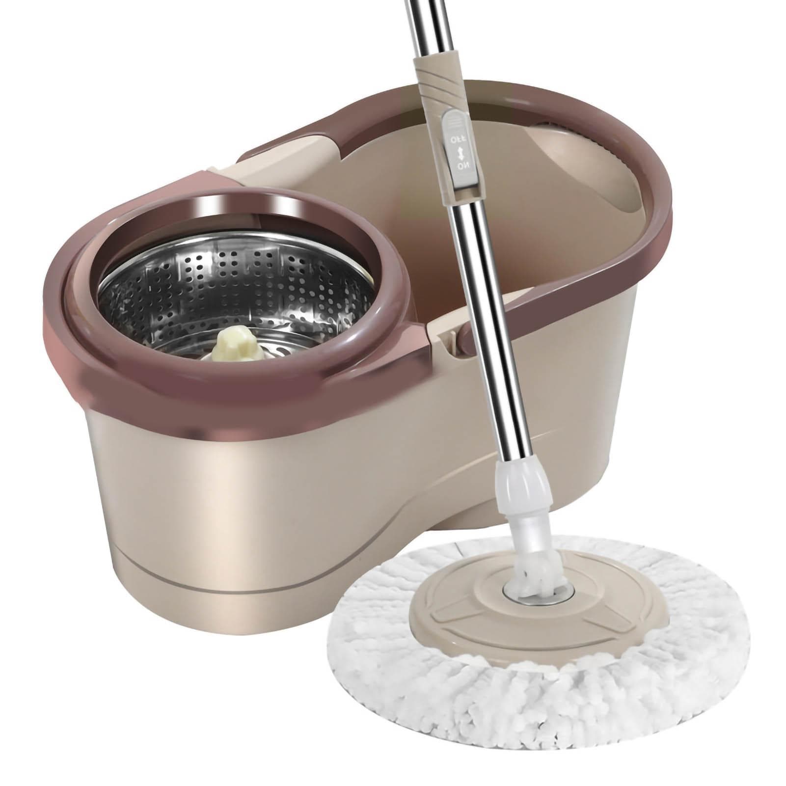 Rotating Mop Bucket Set with Wringer Wet Dry Use Easy Wring Mop for Home Office Floor CleaningKhaki khaki