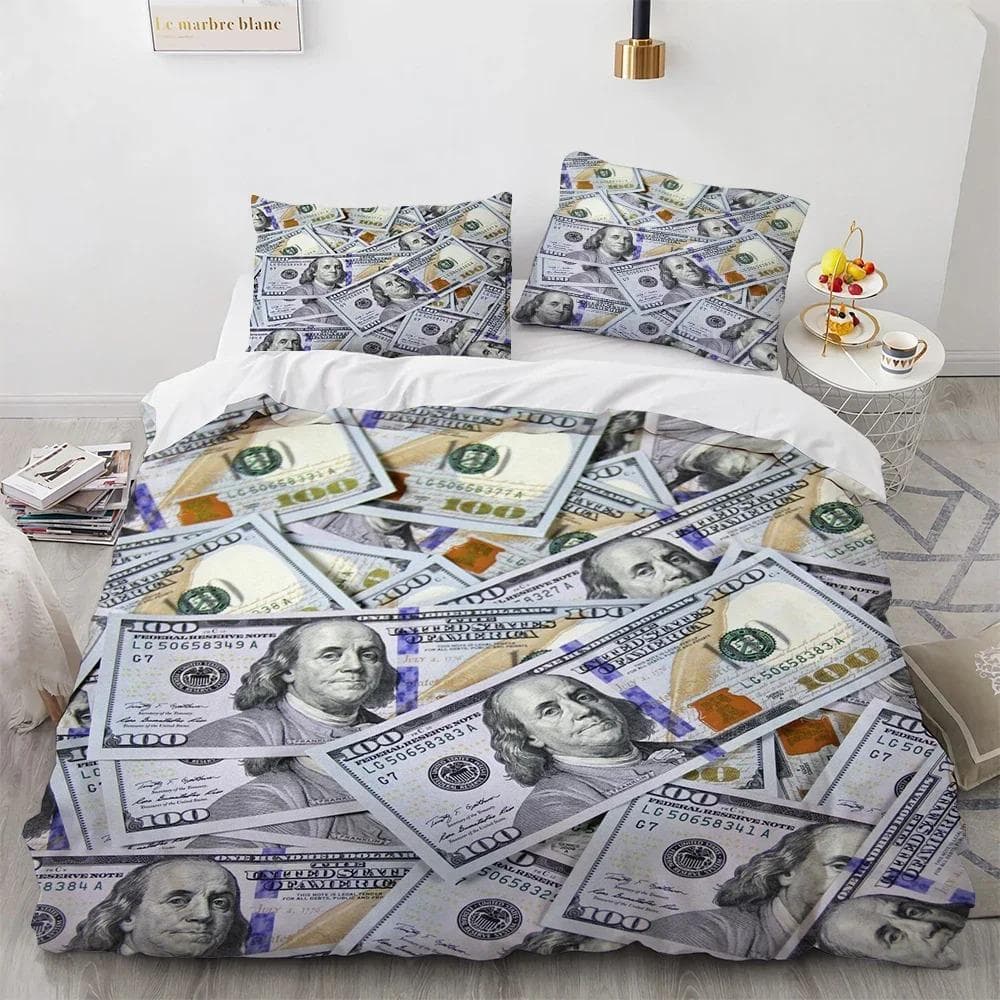 Money Duvet Cover Set Golden Coins Print Bedding Set Soft Comfortable Double Queen King Size Comforter Cover for Teens Adults AU Single 140x210cm