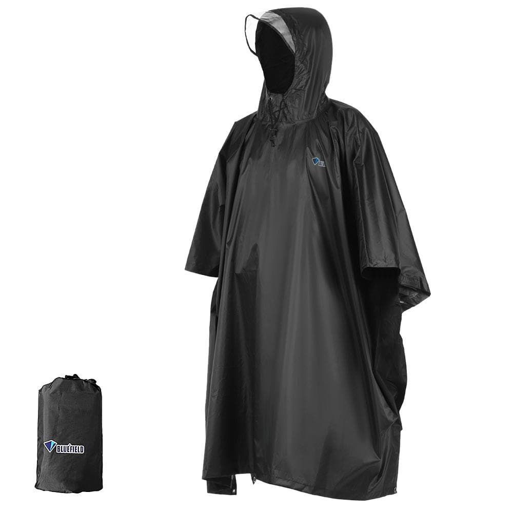 Rain Poncho Waterproof Raincoat with Hood Lightweight Cycling Rain Cover Hiking Hooded Coat Jacket Motorcycle Rain Poncho Picnic Mat black