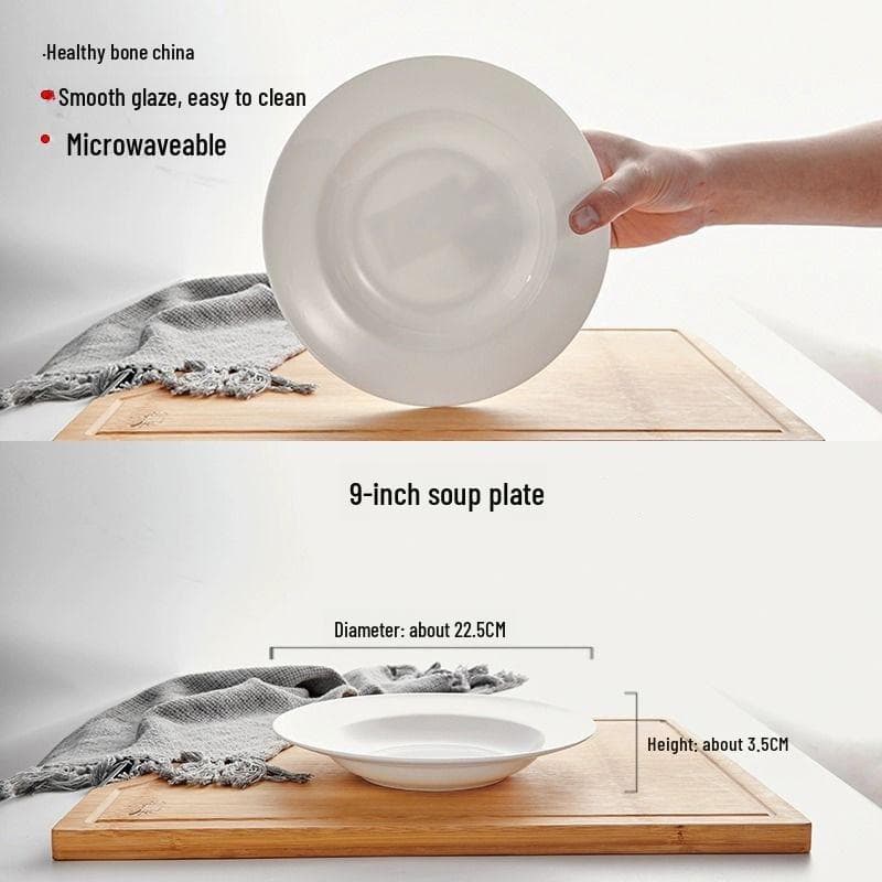 Premium Bone Porcelain Deep Soup Plate – Lead-Free, Microwave-Safe, Pure White Straw Hat Design