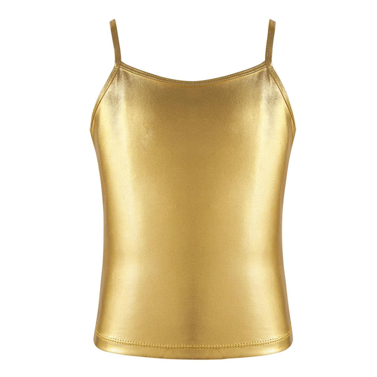 Kids Girls Tank Vest Gymnastics Sports Sleeveless Spaghetti Shoulder Straps Top Casual Outfit 12-14 Years gold