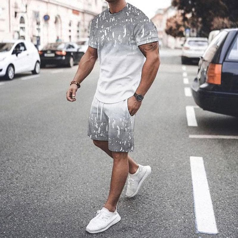 Gradient Stripe 3d Print Summer Men Set O-neck T shirts+Shorts 2 Piece 2023 New Short-sleeve Man Outfits Fashion Tracksuits Suit XL